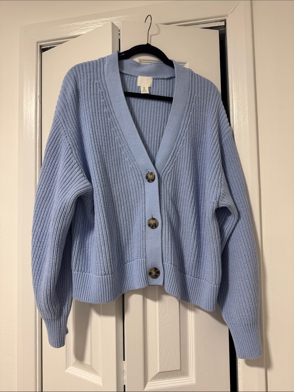 H&M Powder Blue Chunky V-Neck Button Cardigan
